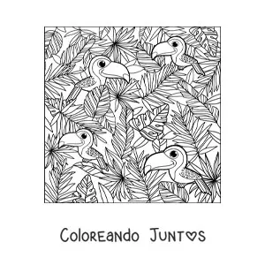 Imagen para colorear de varios tucanes kawaii en verano