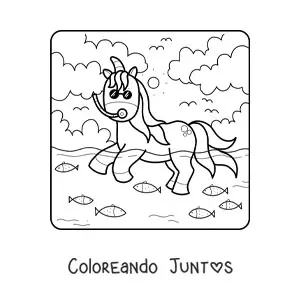 Imagen para colorear de un unicornio en el mar en verano