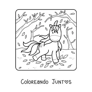 Imagen para colorear de un unicornio kawaii en otoño