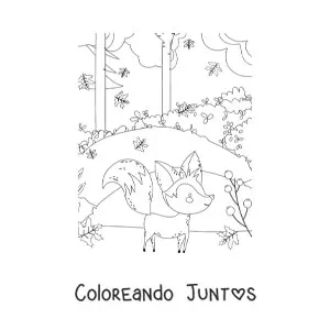 Imagen para colorear de un zorro en un bosque de otoño