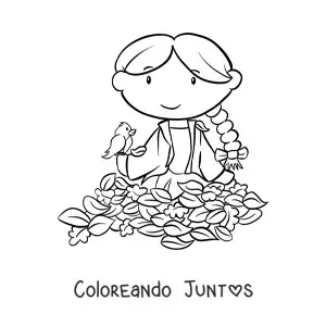 Imagen para colorear de una niña en otoño