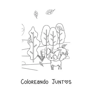 Imagen para colorear de un zorro y un paisaje de otoño