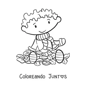 Imagen para colorear de un niño en otoño