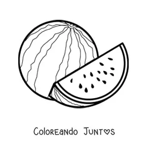 Imagen para colorear de una sandía entera junto a un trozo de sandía