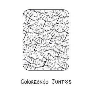 Imagen para colorear de varias sombrillas y lluvia de otoño