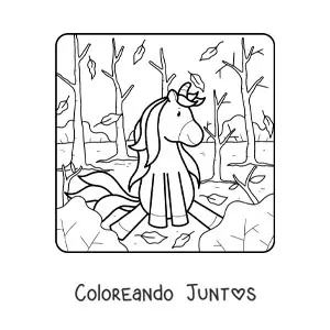 Imagen para colorear de un unicornio animado en otoño