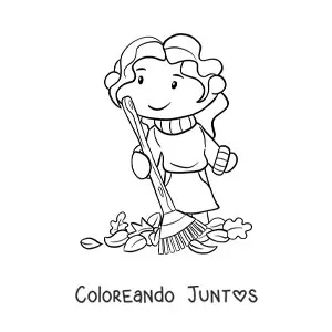 Imagen para colorear de niña con hojas de otoño