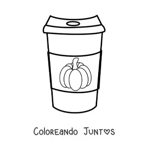 Imagen para colorear de un vaso de café decorado con una calabaza
