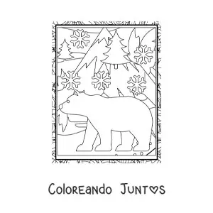 Imagen para colorear de un oso polar en invierno