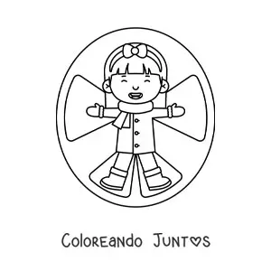Imagen para colorear de un niño haciendo un ángel en la nieve