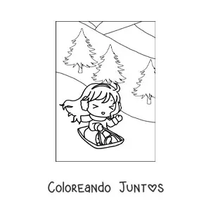 Imagen para colorear de una niña feliz en un trineo