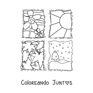 Imagen para colorear de las cuatro estaciones del año