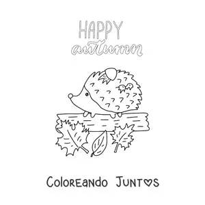 Imagen para colorear de un erizo kawaii y la palabra autumn