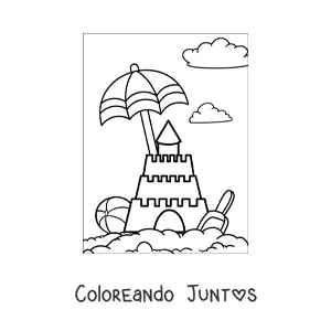 Imagen para colorear de un castillo de arena en la playa