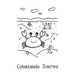 Imagen para colorear de dos cangrejos animados en la orilla de la playa