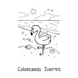 Imagen para colorear de un flamingo en la playa