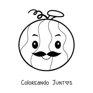Imagen para colorear de una sandía animada con bigotes
