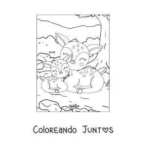 Imagen para colorear de dos ciervos del bosque kawaii