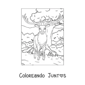 Imagen para colorear de un venado en el bosque