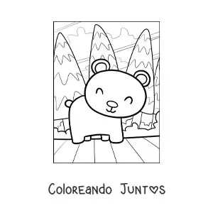 Imagen para colorear de un osito kawaii en el bosque