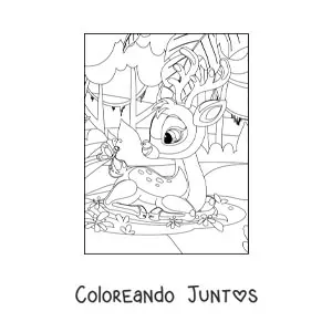 Imagen para colorear de un venado pequeño en el bosque