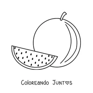 Imagen para colorear de un trozo de sandía junto a una sandía entera