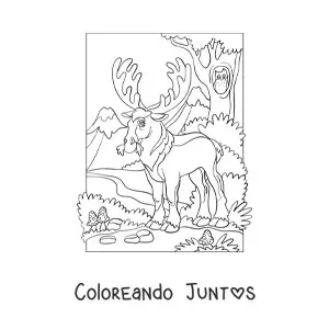 Imagen para colorear de un alce en el bosque