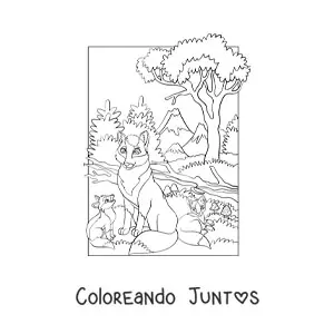 Imagen para colorear de una camada de lobos en el bosque