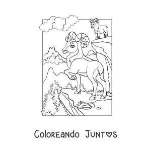 Imagen para colorear de dos cabras de montaña