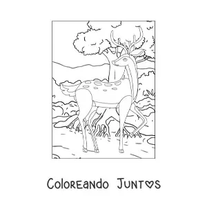Imagen para colorear de un ciervo en el bosque