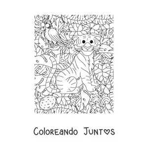 Imagen para colorear de un cachorro de tigre en la selva