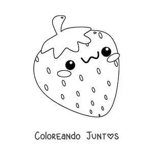Imagen para colorear de una fresa kawaii sonriente