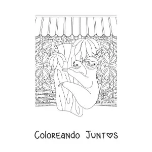 Imagen para colorear de dos perezas de selva tropical