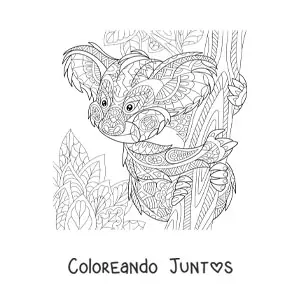 Imagen para colorear de un mandala con diseño de koala salvaje