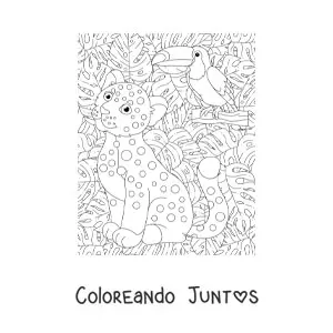 Imagen para colorear de un cachorro de leopardo en la selva