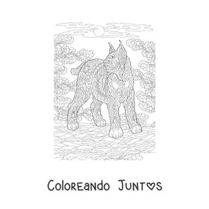 Imagen para colorear de un mandala con diseño de lince salvaje