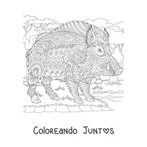 Imagen para colorear de un mandala con diseño de jabalí salvaje