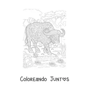 Imagen para colorear de un mandala con diseño de búfalo salvaje