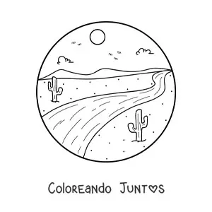Imagen para colorear de una carretera en el desierto