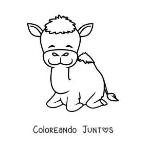 Imagen para colorear de un dromedario animado feliz recostado sobre sus patas