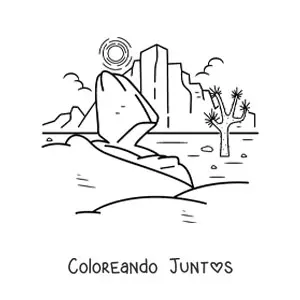 Imagen para colorear de un paisaje de un desierto rocoso