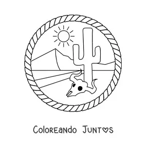 Imagen para colorear de un paisaje con una ruta en el desierto