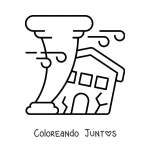 Imagen para colorear de una casa siendo destrozada por un huracán