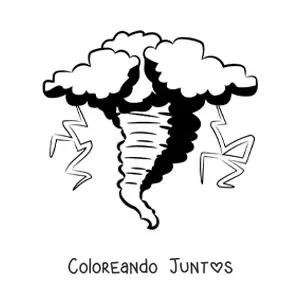 Imagen para colorear de huracán realista con rayos saliendo de él