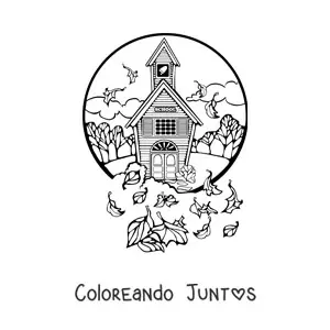 Árboles y hojas al viento