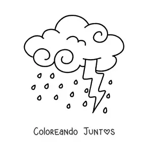 Imagen para colorear de nube con lluvia y rayo en tormenta con relámpagos