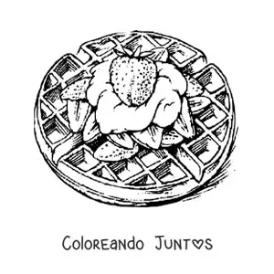 Imagen para colorear de unos waffles con crema y fresas