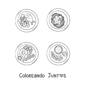 Imagen para colorear de varios platillos con carne cocida