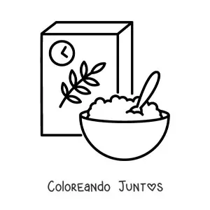 Imagen para colorear de una caja de cereal y un cereal en un plato con leche