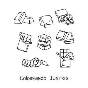 Imagen para colorear de varias barras y trozos de chocolate